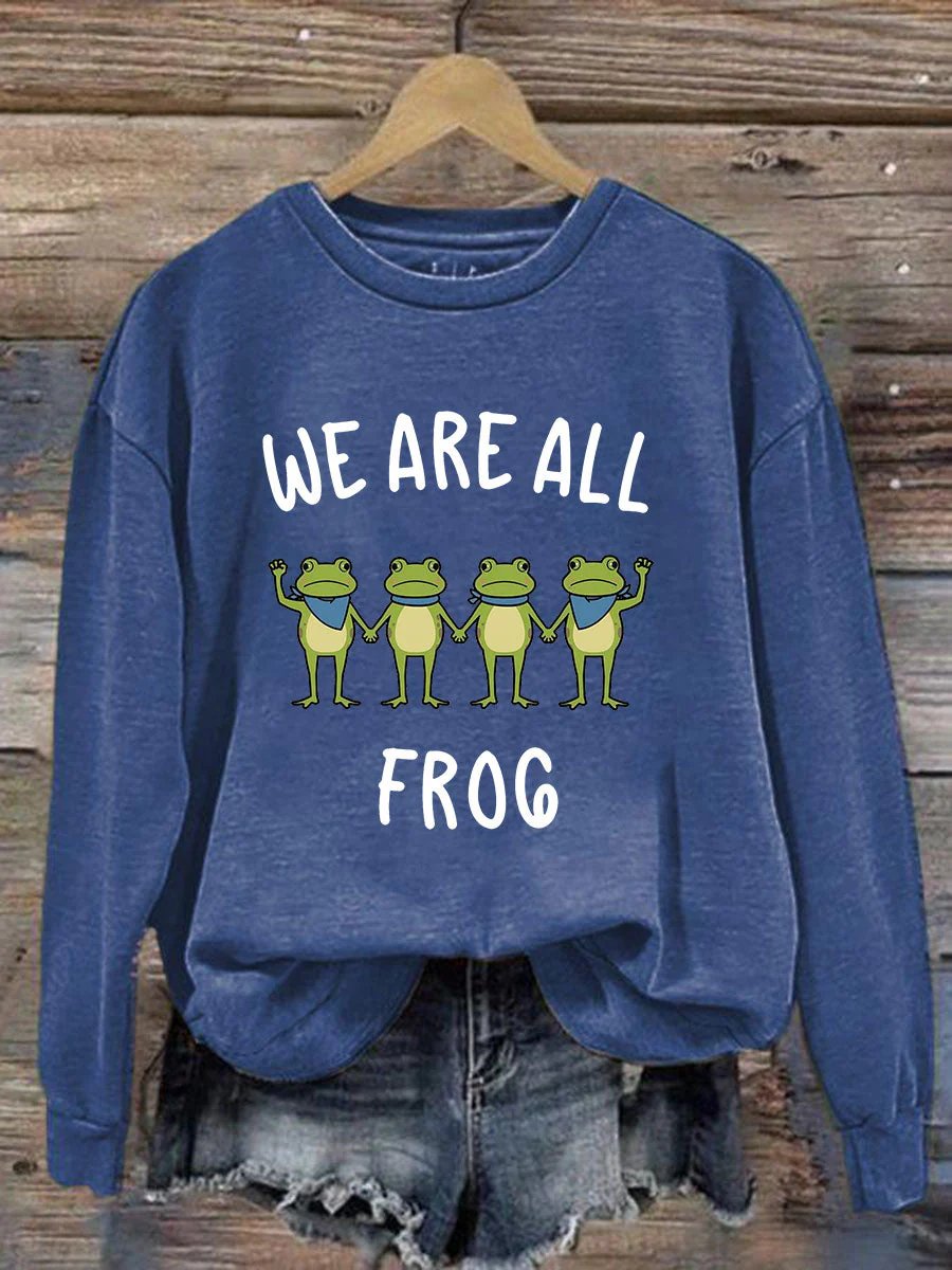 Women's Retro Resist Frog Printed Round Neck Sweatshirt