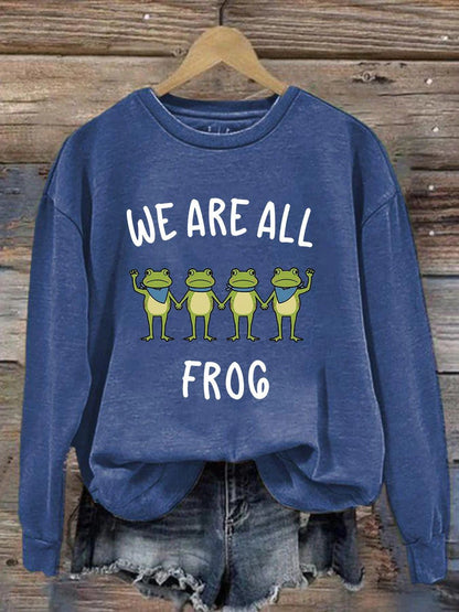 Women's Retro Resist Frog Printed Round Neck Sweatshirt
