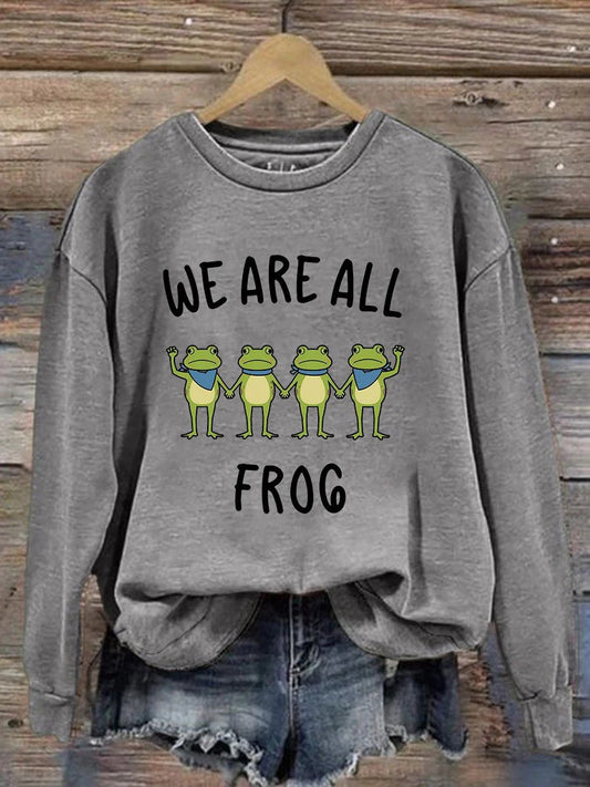 Women's Retro Resist Frog Printed Round Neck Sweatshirt