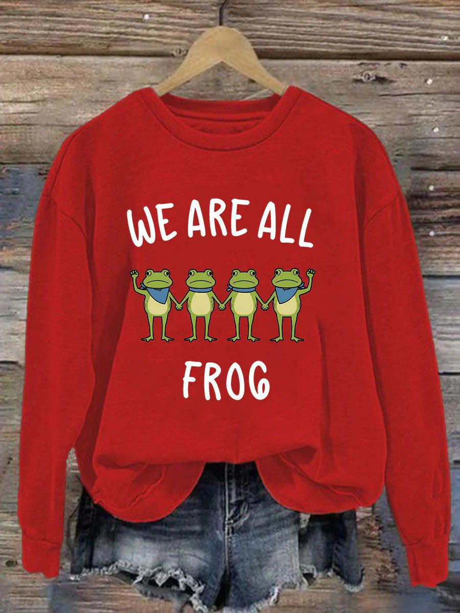 Women's Retro Resist Frog Printed Round Neck Sweatshirt