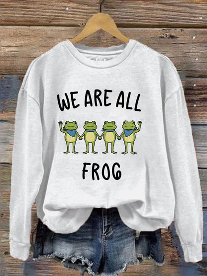 Women's Retro Resist Frog Printed Round Neck Sweatshirt