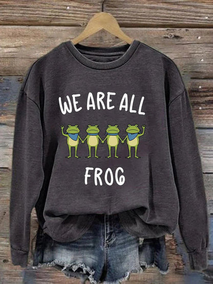 Women's Retro Resist Frog Printed Round Neck Sweatshirt