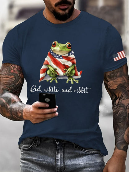 Men'S Red, White and Ribbit Frog Print T-Shirt