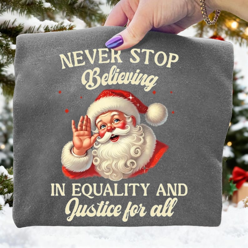 Don't Stop Believing In Equality Santas Portland Frog Christmas Art Print Sweatshirt