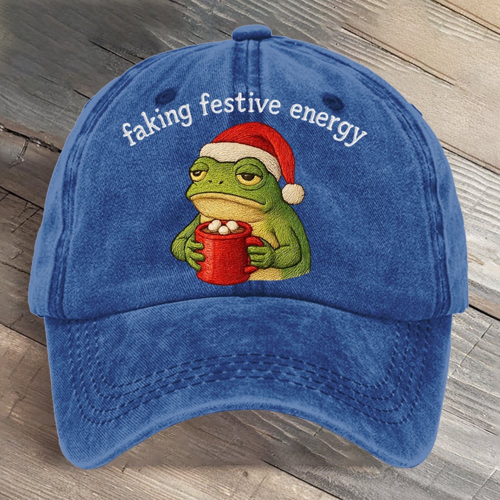 Faking Festive Energy Frog Art Printed Cap