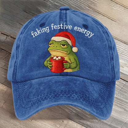 Faking Festive Energy Frog Art Printed Cap