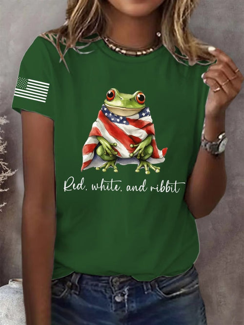 Women's Retro Red, White and Ribbit Frog FDT Print T-Shirt
