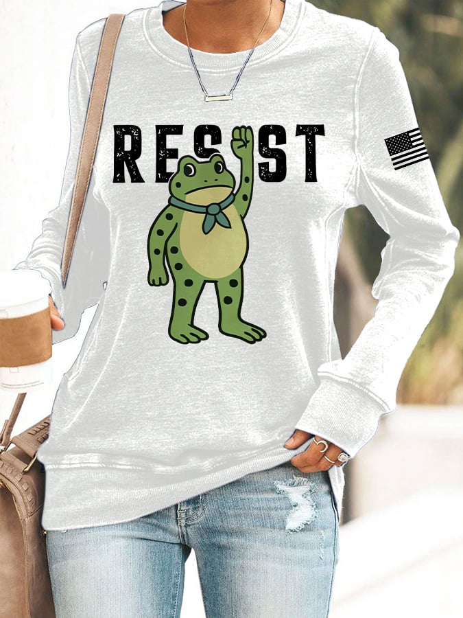 Women's Resist Frog Print Round Neck Sweatshirt