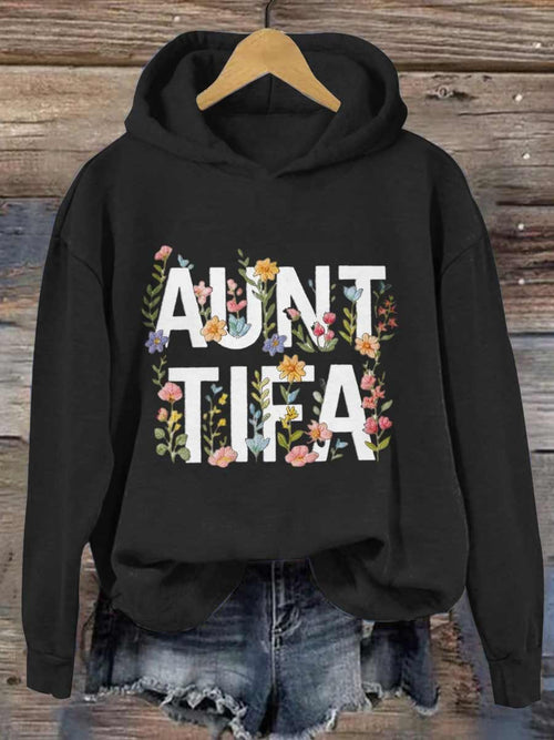 Aunt Tifa Frog Art Printed Hooded Sweatshirt