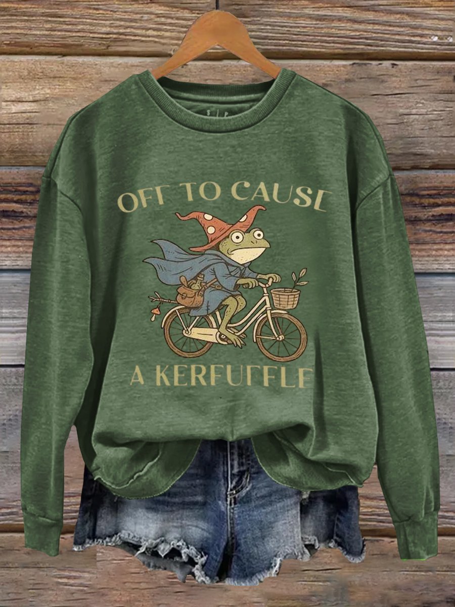 Off To Cause A Kerfuffle Frog Art Print Sweatshirt