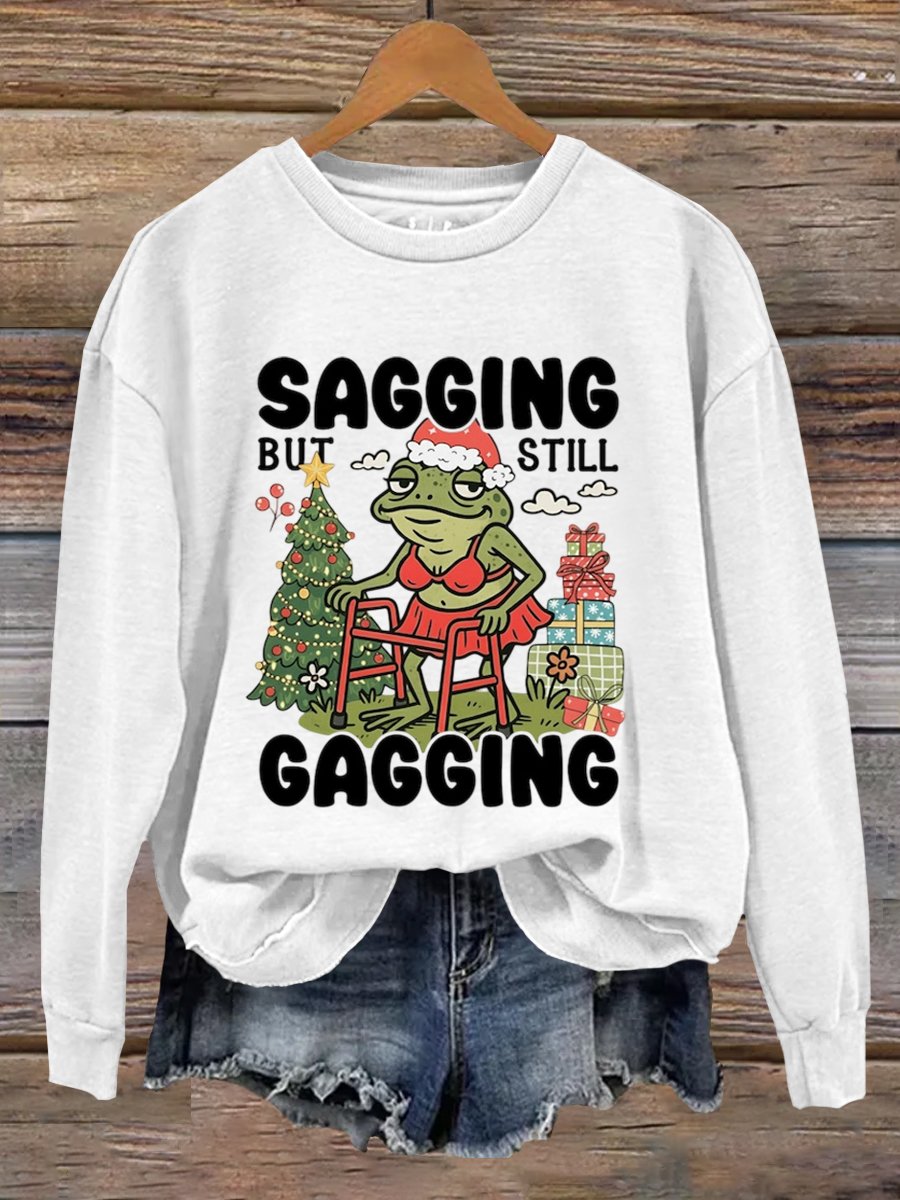 Sagging But Still Gagging Funny Frog Christmas Art Print Sweatshirt