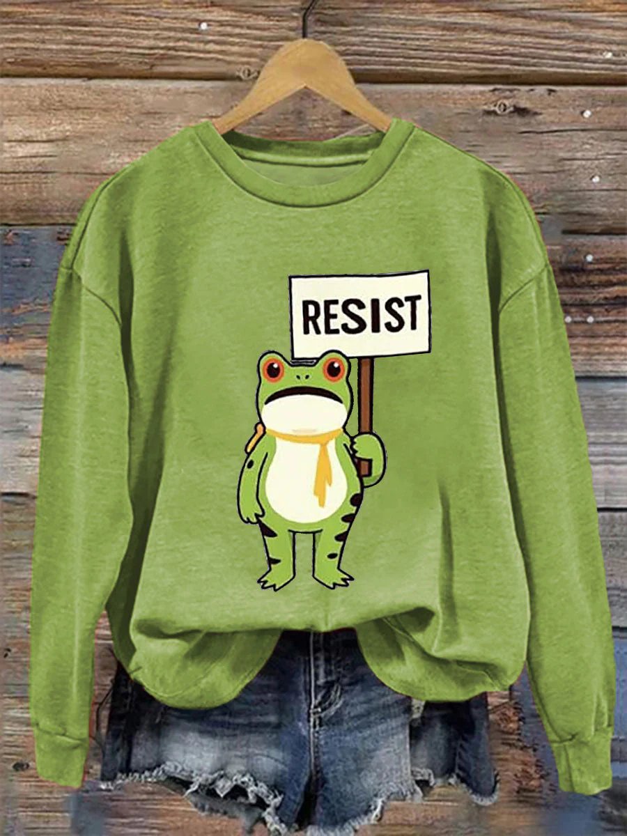 Women's Retro Resist Frog Printed Round Neck Sweatshirt