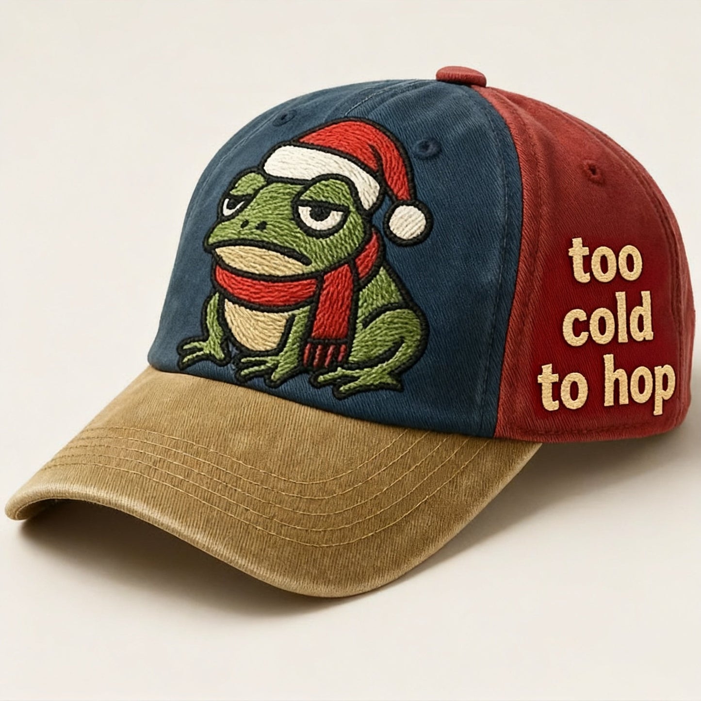 Too Cold To Hop Frog Christmas Vintage Art Print Hat