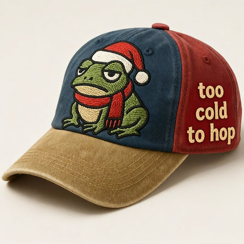 Too Cold To Hop Frog Christmas Vintage Art Print Hat