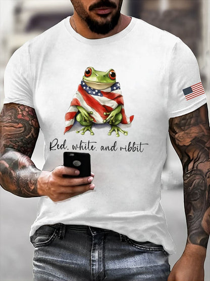 Men'S Red, White and Ribbit Frog Print T-Shirt
